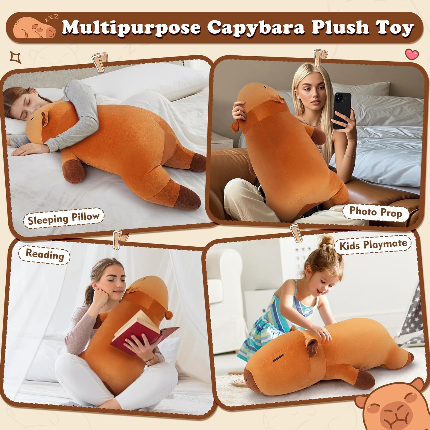 30'' Giant Capybara Plush Stuffed Animal- Capybara Plush Pillow Plushies, Large Sleeping Capybara Plush Toy, Cute Hugging Capybara Stuffed Animal, Birthday Gifts for Kids Girls Boys