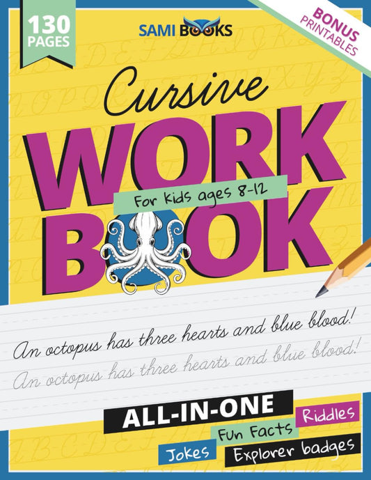 Cursive Workbook for kids ages 8-12: Master Writing Skills with Fun Facts, Jokes, Riddles, Creative Prompts & More (Fun & Learn)