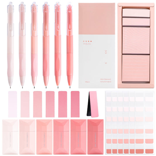 Aesthetic School Supplies with Sticky Notes Set Gel Pens Correction Tapes Sticky Index Tabs Magnetic Bookmarks, College School Supplies Stationery Kit for Students Stationary College Essentials (Pink)
