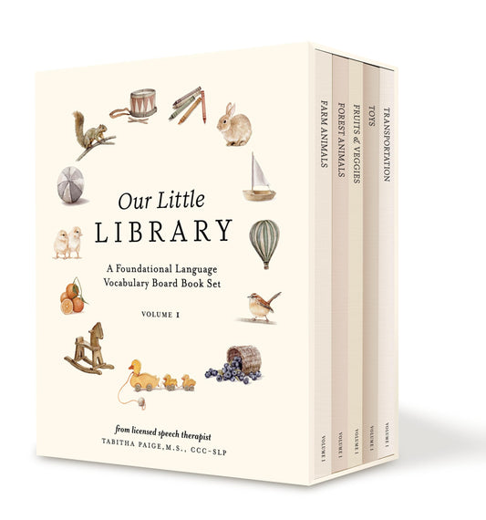 Our Little Library: A Foundational Language Vocabulary Board Book Set for Babies, Including Farm Animals, Forest Animals, Fruits and Veggies, Toys, and Transportation (Our Little Adventures Series)