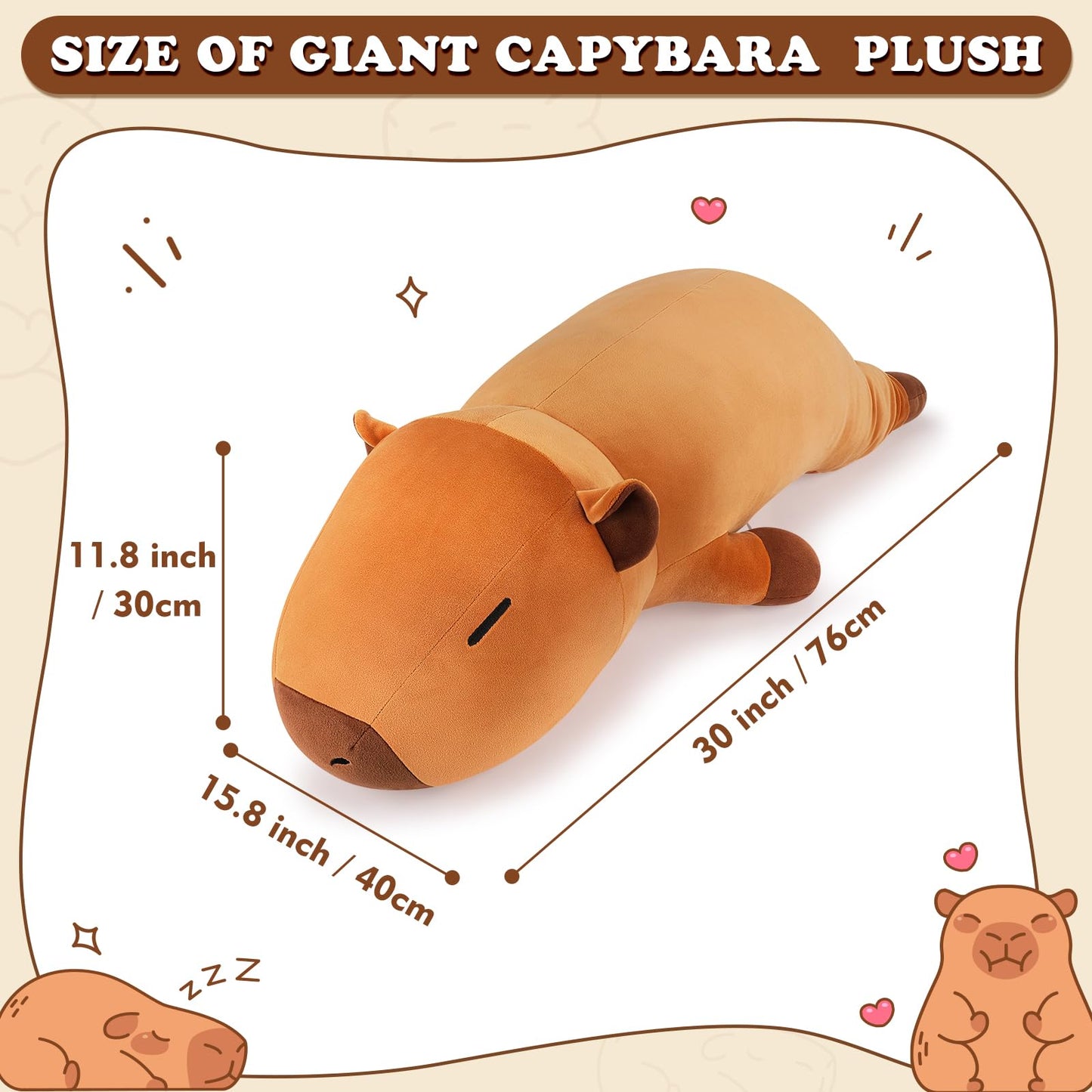 30'' Giant Capybara Plush Stuffed Animal- Capybara Plush Pillow Plushies, Large Sleeping Capybara Plush Toy, Cute Hugging Capybara Stuffed Animal, Birthday Gifts for Kids Girls Boys