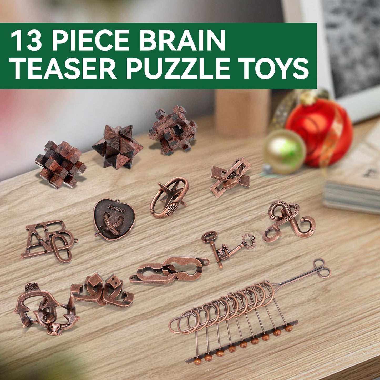 13 Pcs Brain Teaser Puzzles for Adults Teens - Metal Puzzles 3D Puzzle Game Toys for Adults Teens - Wooden Unlock Interlocking Puzzle Adult IQ Education Smart Toys