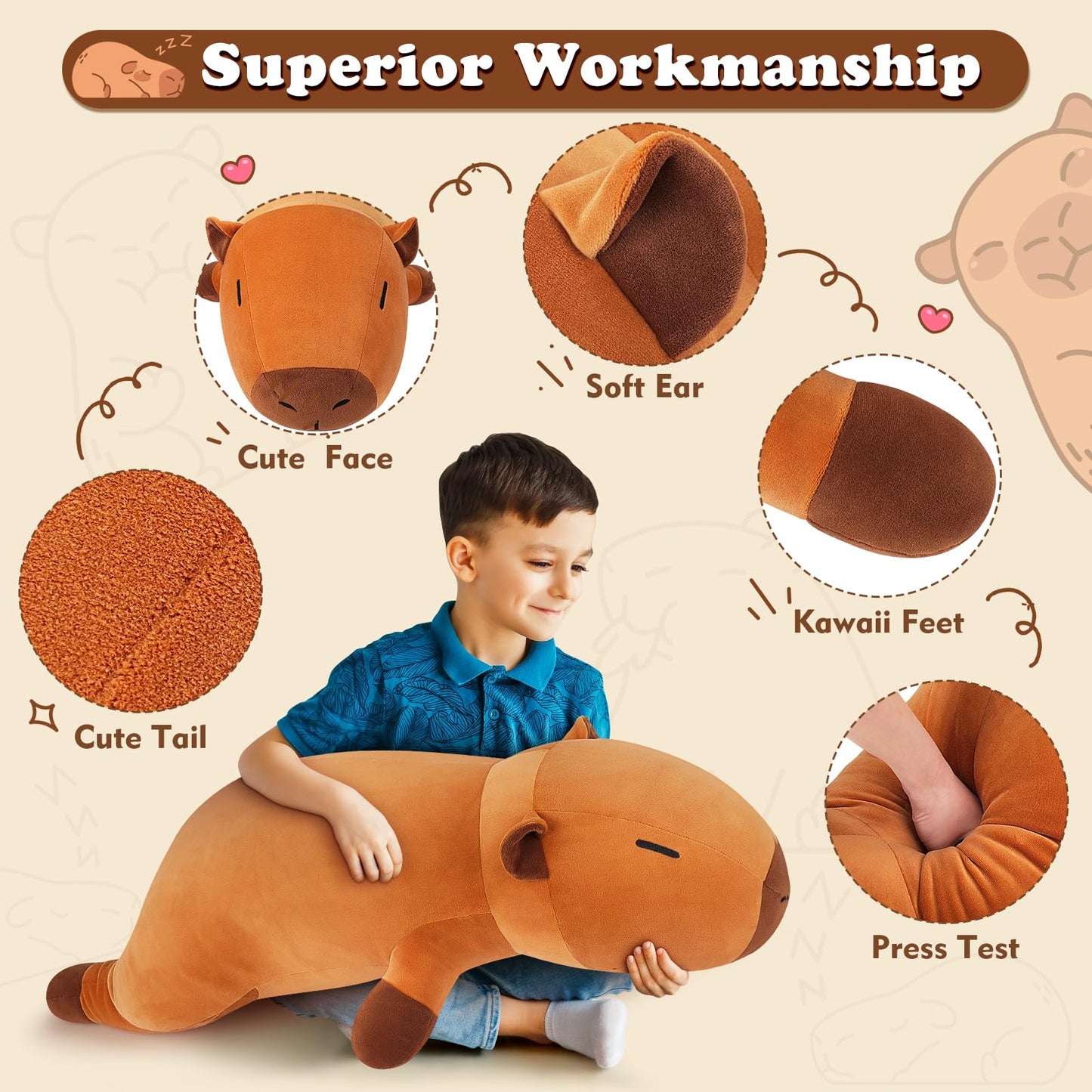 30'' Giant Capybara Plush Stuffed Animal- Capybara Plush Pillow Plushies, Large Sleeping Capybara Plush Toy, Cute Hugging Capybara Stuffed Animal, Birthday Gifts for Kids Girls Boys