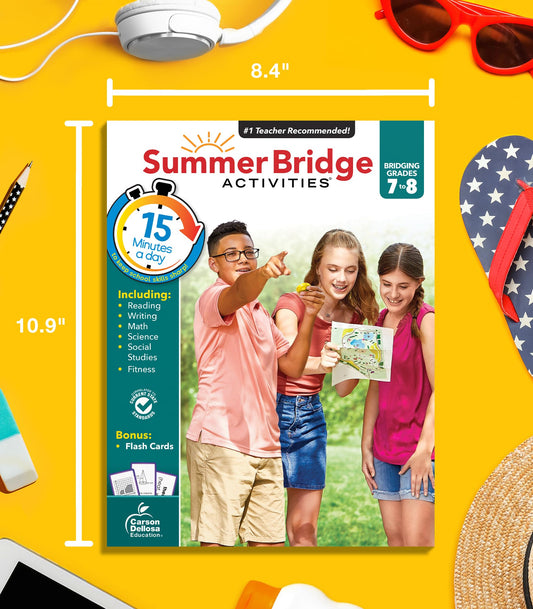Summer Bridge Activities 7th Grade to 8th Grade Workbooks All Subjects, Math, Language Arts, Science, Social Studies, Fitness, Seventh & Eighth Grade With Flash Cards, eBooks & More (Volume 9)