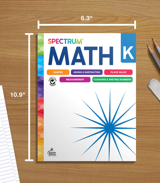 Spectrum Math Kindergarten Workbooks, Activity Book for Kids Ages 5-6 Covering Addition, Subtraction, Place Value, Shapes, Counting, and More, Mathematics Classroom or Homeschool Curriculum