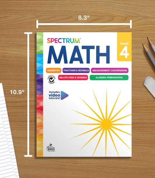 Spectrum 4th Grade Math Workbooks, Mathematics Activity Book for Kids Ages 9-10, Geometry, Fractions, Decimals, Algebra Prep, Multiplication, Division, and More, Classroom and Homeschool Curriculum