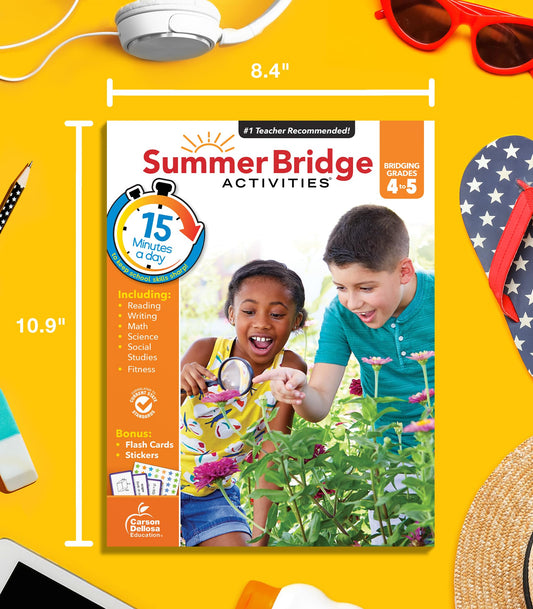 Summer Bridge Activities 4th to 5th Grade Workbooks All Subjects, Activity Book With Math, Reading Comprehension, Science, Fitness, Social Studies, Writing Practice, and Flash Cards (Volume 6)