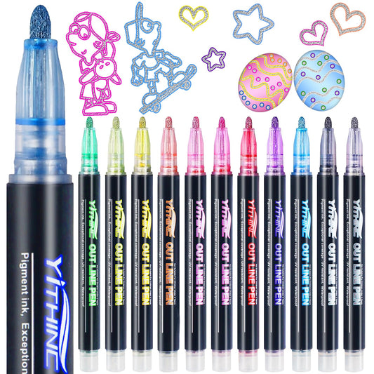 Outline Shimmer Markers, 12 Glitter Metallic Gel Pens for Coloring, Tween Teen Girl Birthday Gifts Trendy Stuff, Cool Fun Art Crafts School Journaling Supplies for Kids Girls Ages 4 8 10 16 Year Old